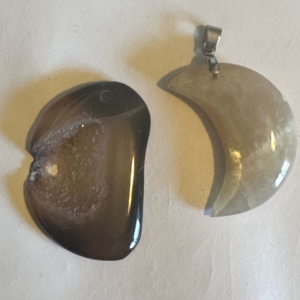 Creamy Moonstone Crescent Moon pendant with bale, Agate with druzy pendant.